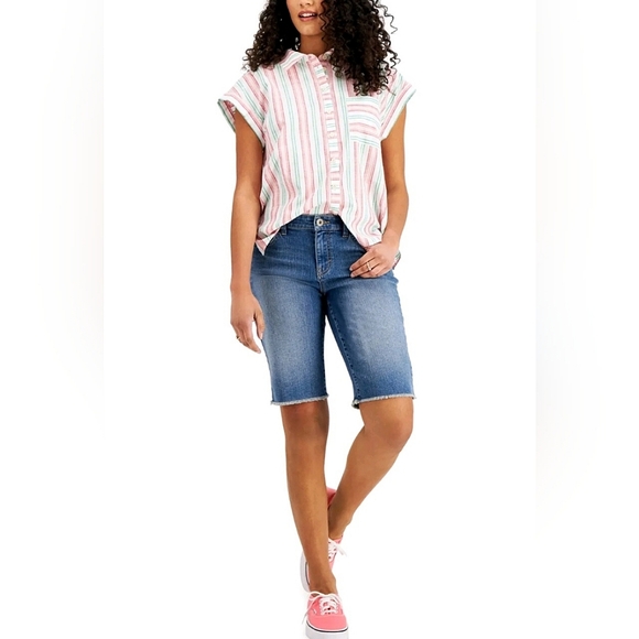 STYLE & CO Striped 100% Cotton Button Down Collared Top SIZE: PETITE LARGE - Picture 12 of 12